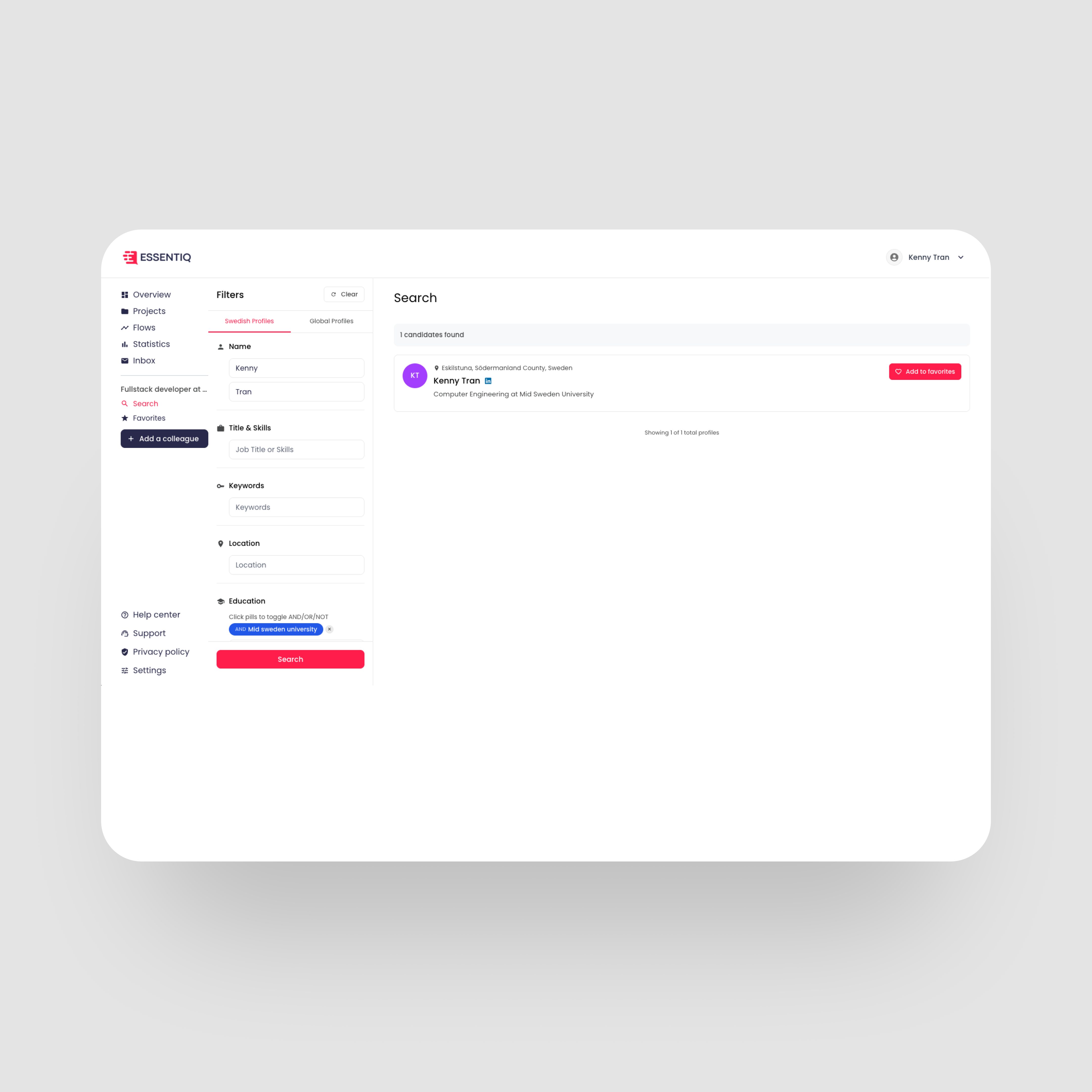 Search overview interface